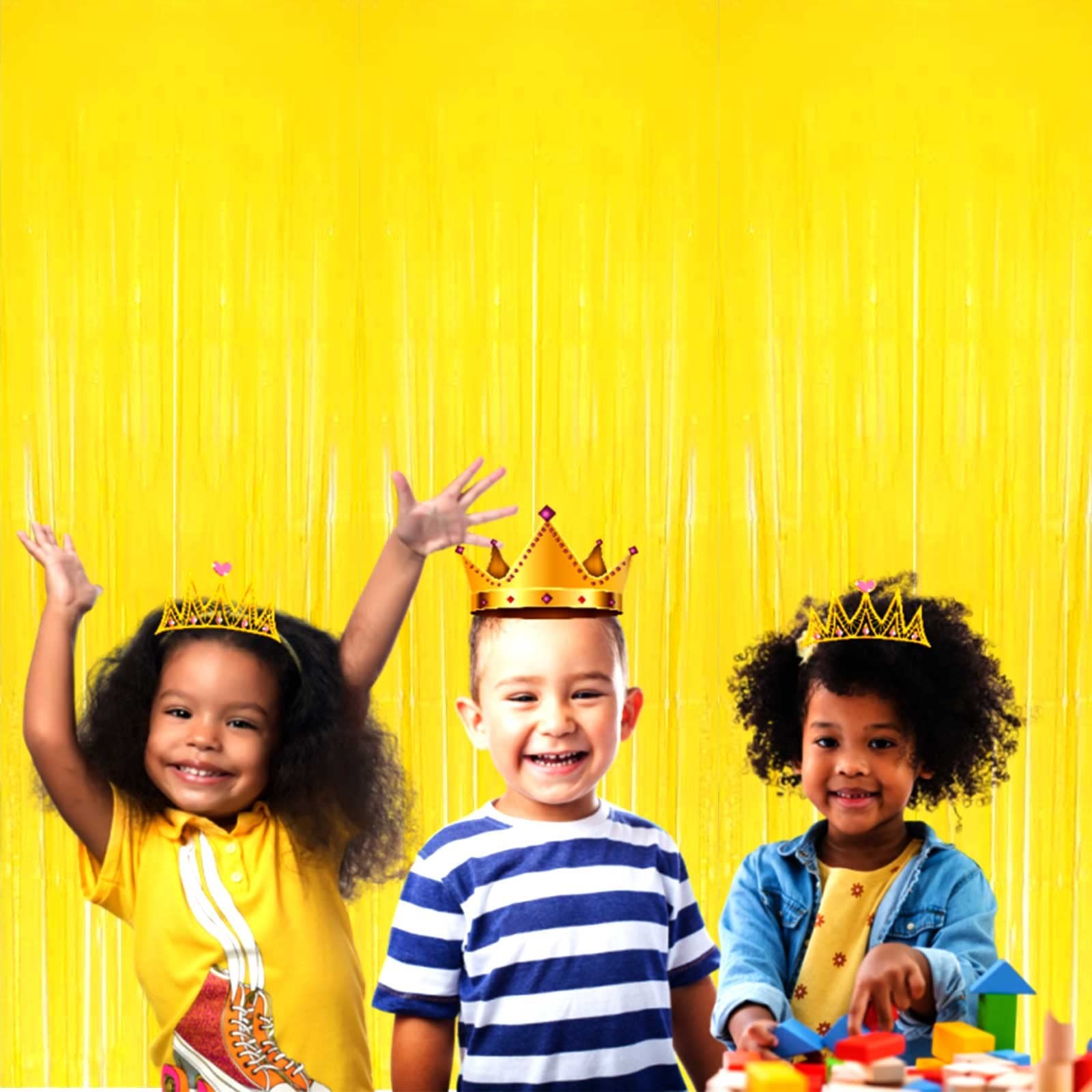 Pack Yellow Foil Fringe Curtain Backdrop 3.3Ft x 9.8Ft Metallic Tinsel Foil F…