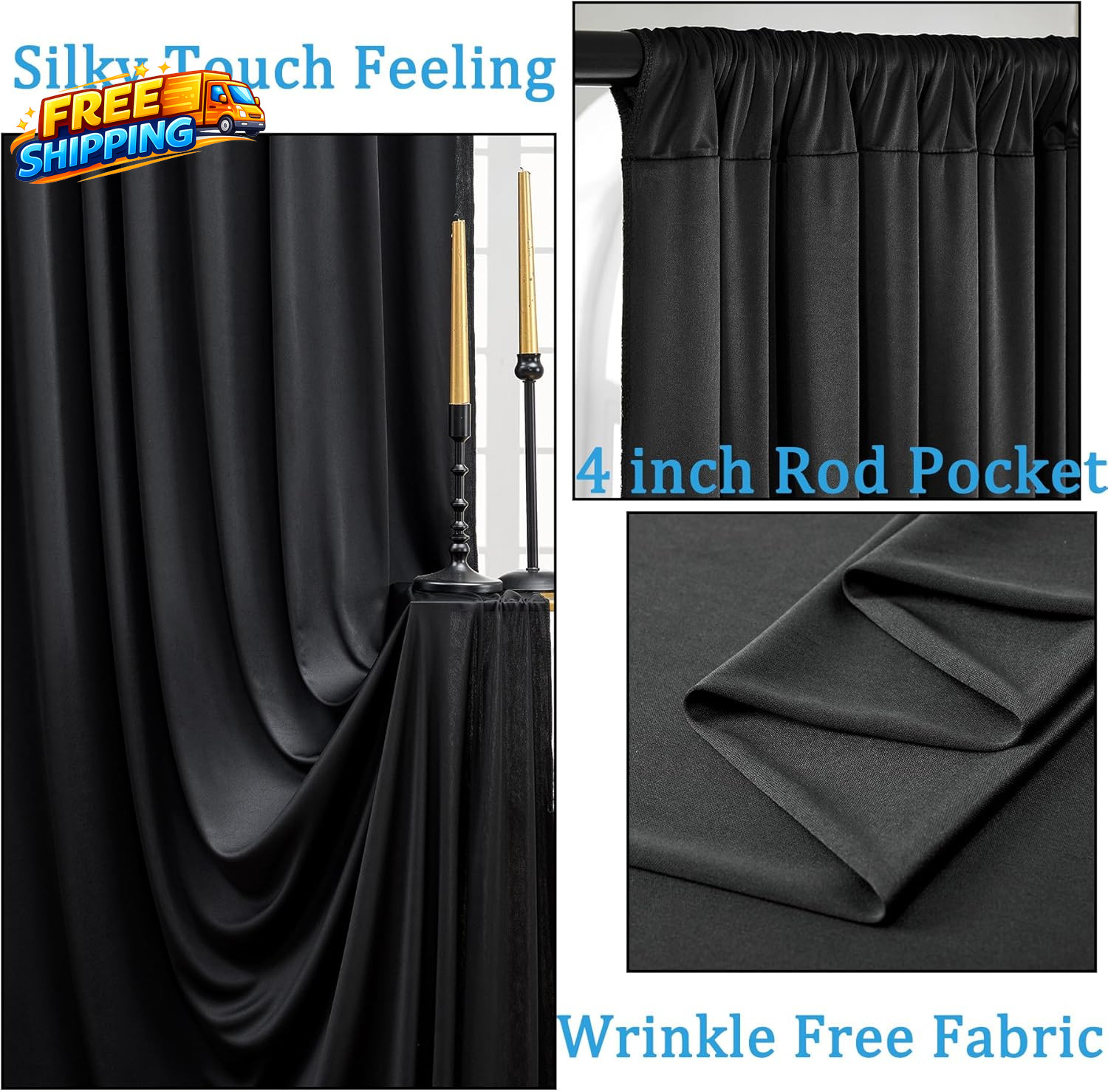 30Ft X 10Ft Wrinkle Free Black Backdrop Curtain for Parties 6 Panels 5X10Ft