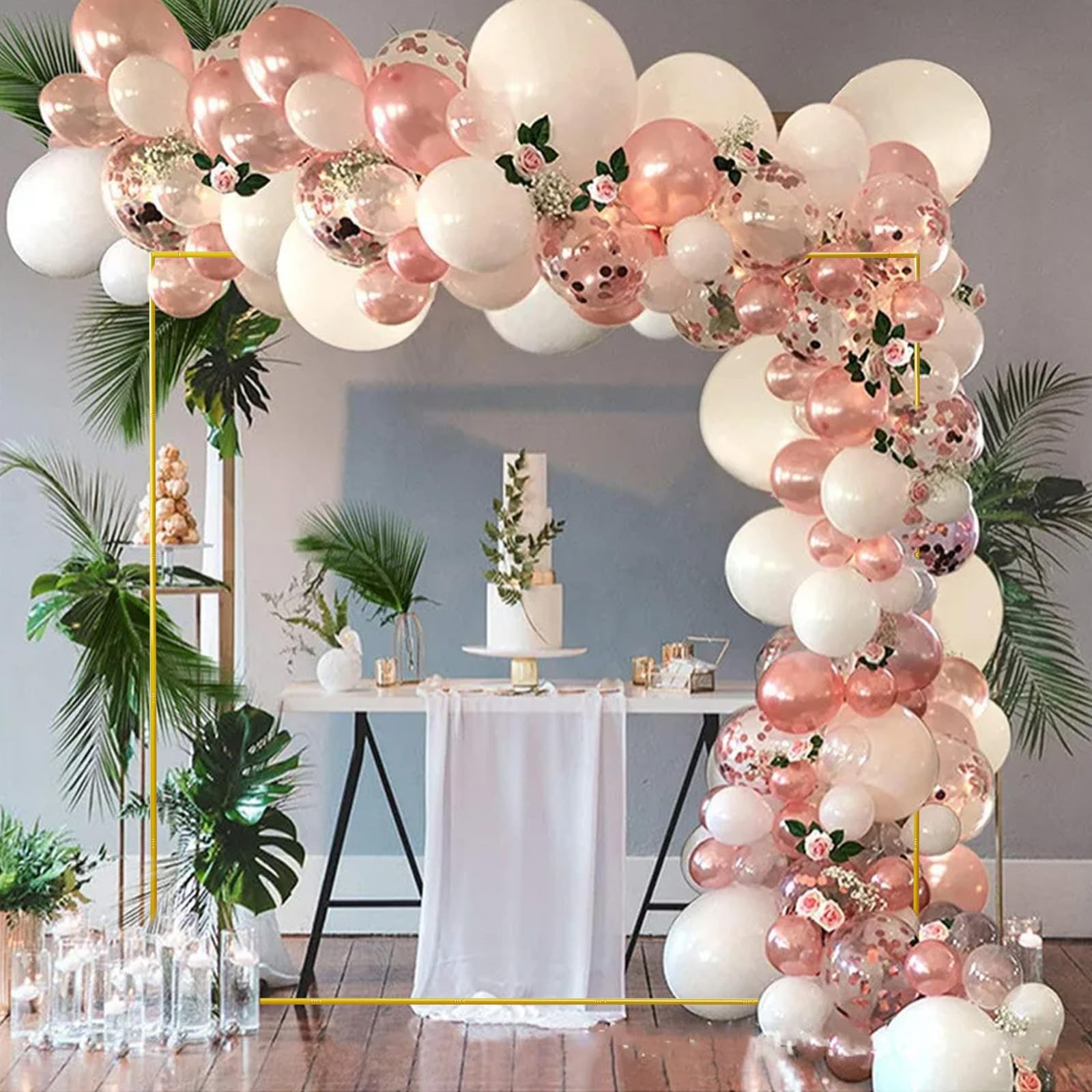 Wedding Arch Backdrop Stand 6.6×6.6 FT Gold Square Balloon Arch Frame for Wed…