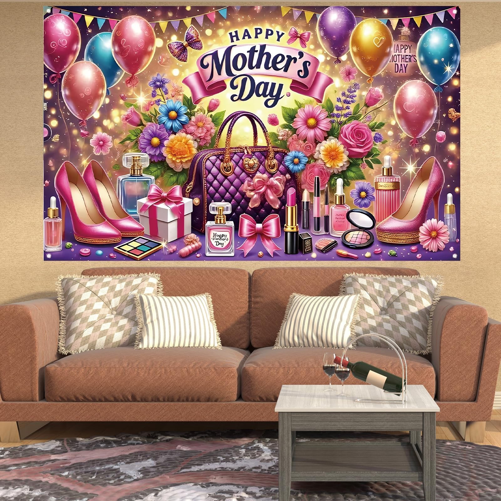 Happy Mothers Day Backdrop for Photography 71 x 43 inches, Multicolor
