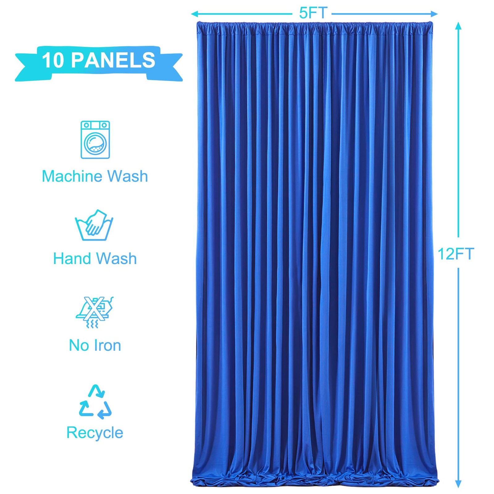 50ft x 12ft Royal Blue Backdrop 50FTx12FT (W5’xH12′, 10 Panels),