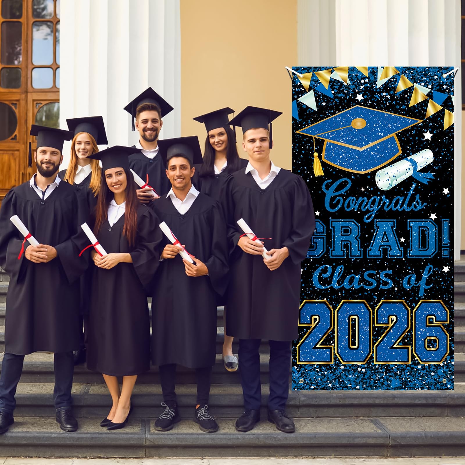 73 x 36 Inch Congrats Grad Class of 2026 Sign Banner 73 x 36 inches, Blue