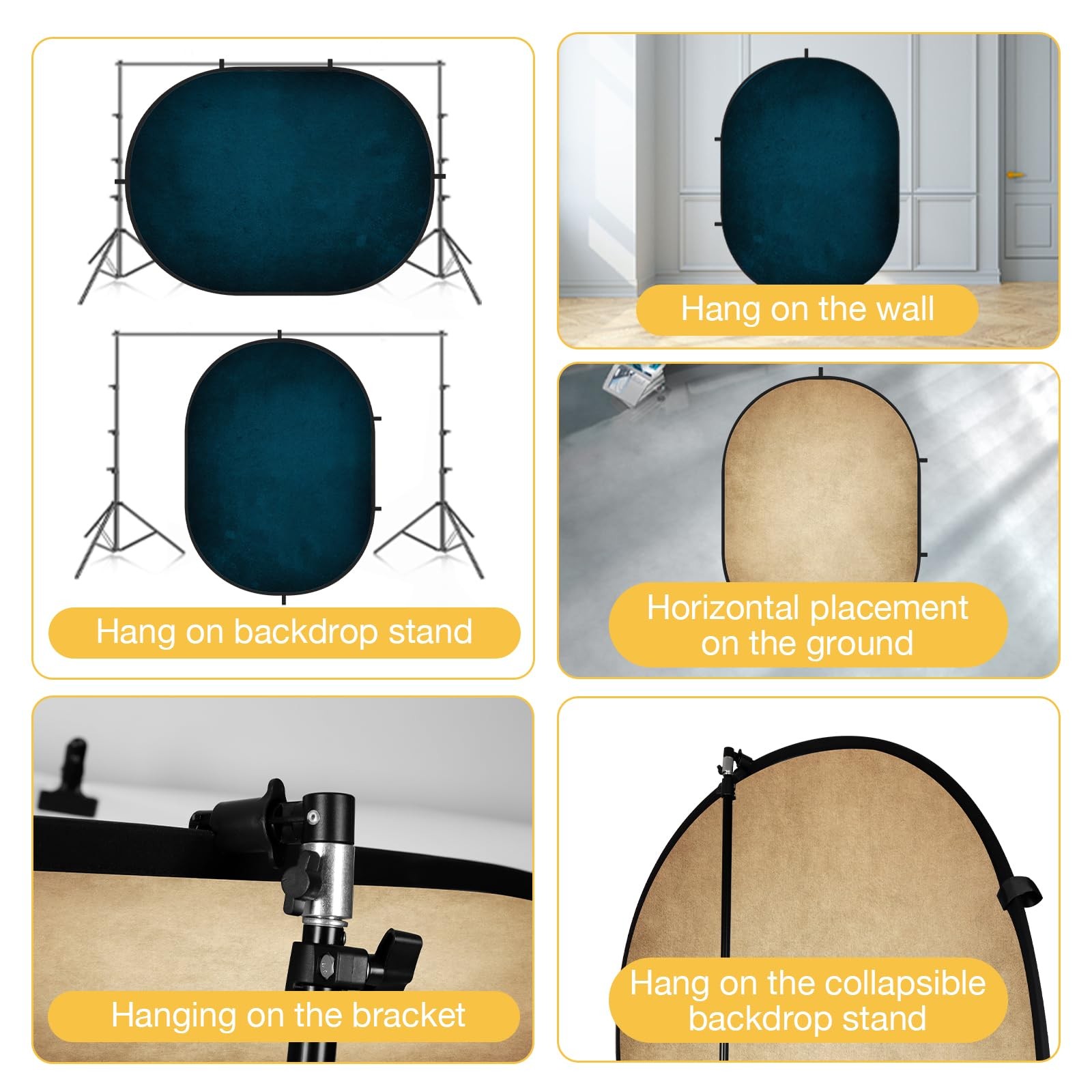 Kate 5×6.5ft Collapsible Backdrop Pop Up Backdrops,Double 5×6.5ft, Blue/Beige