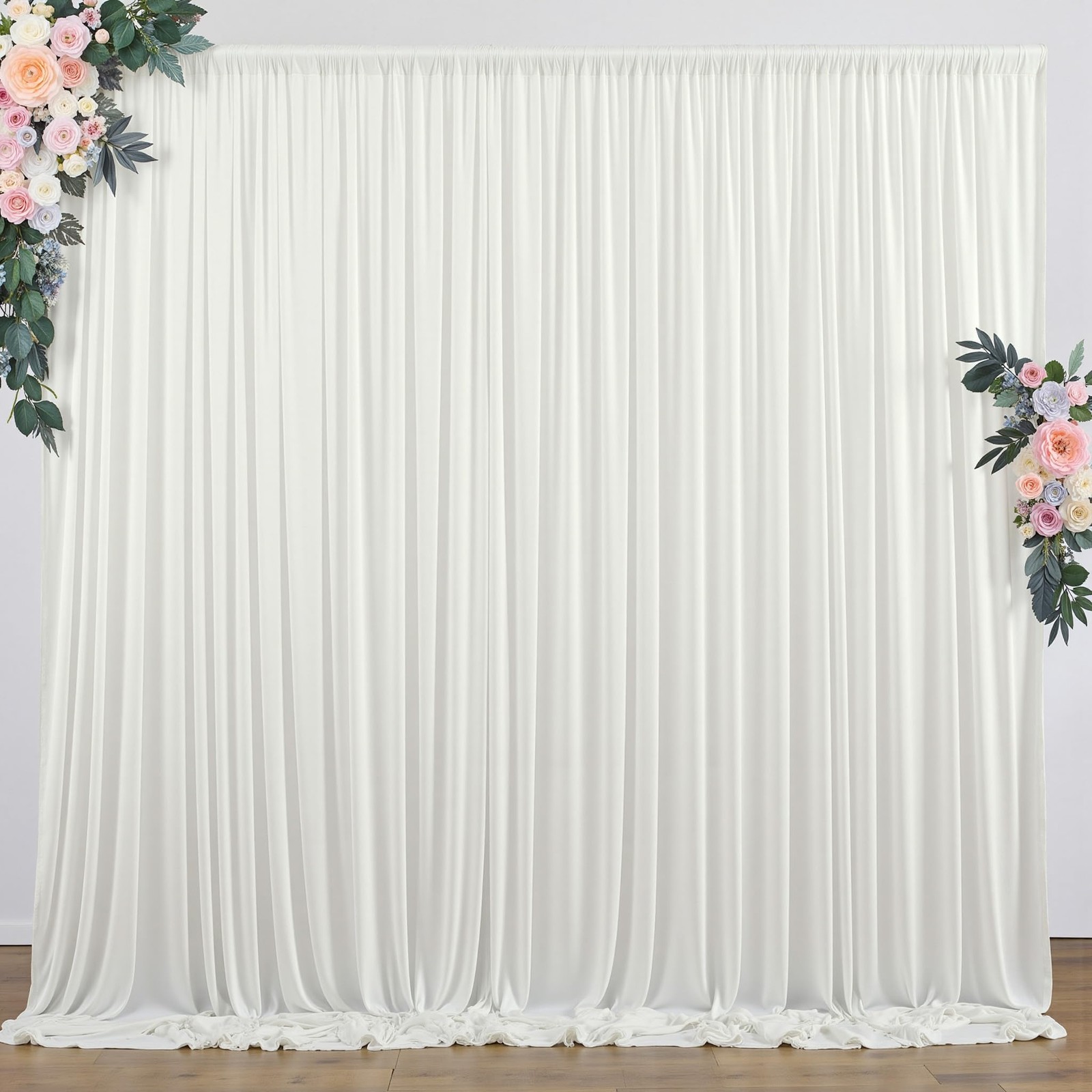 10 ft x 8 ft Free Ivory Backdrop Curtain for Wedding Parties, Polyester Ivory…