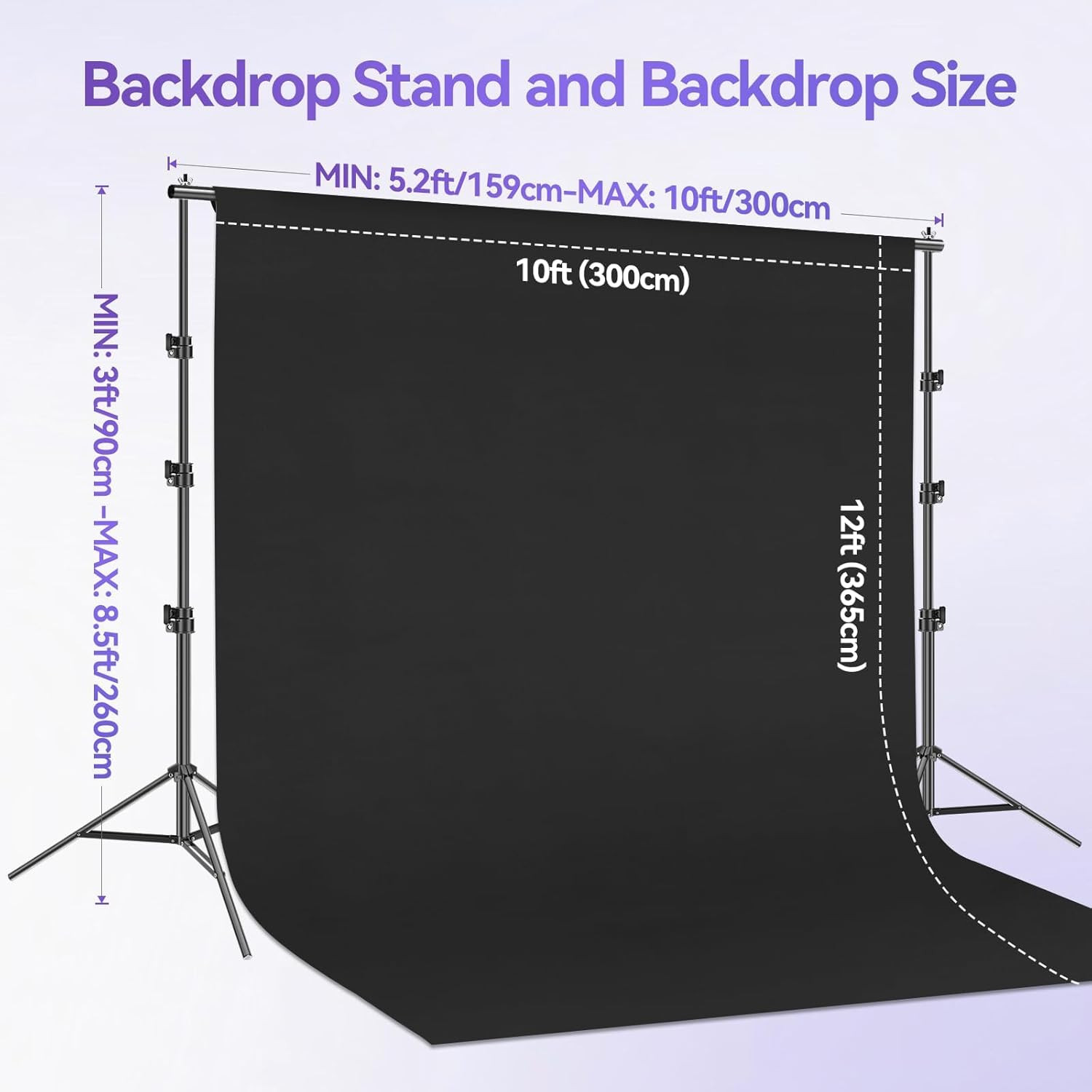 8.5 X 10 Ft Adjustable Photo Backdrop Stand Kit with 12 X 10 Ft Portable Black B