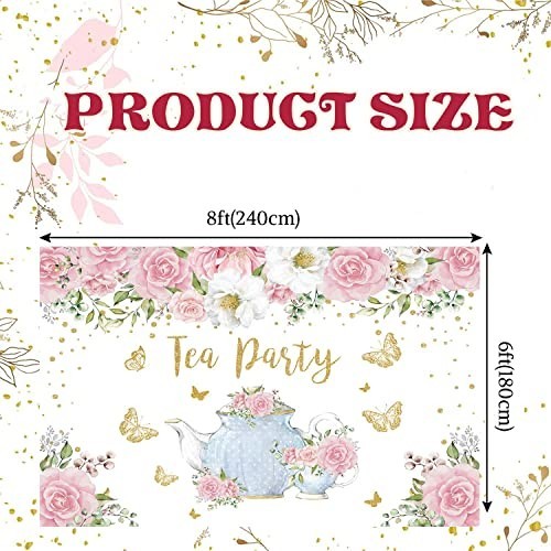 Pink Rose Floral Gold Butterfly Tea Party Backdrop 8x6FT – Spring Princess Wonde