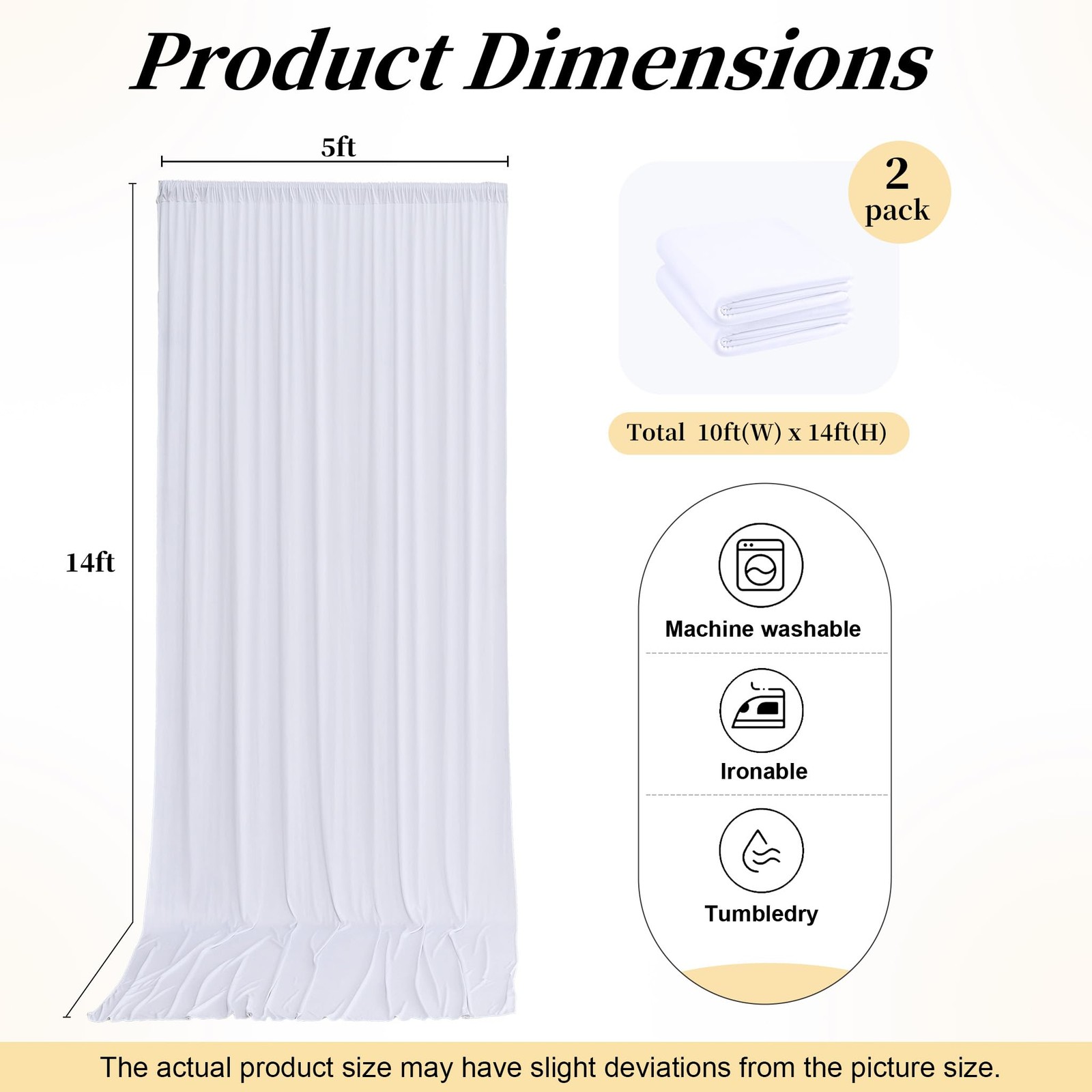 2 Panels 10 x 14 Ft White Backdrop Curtains Wrinkle Free Photo Back Drop Cloth