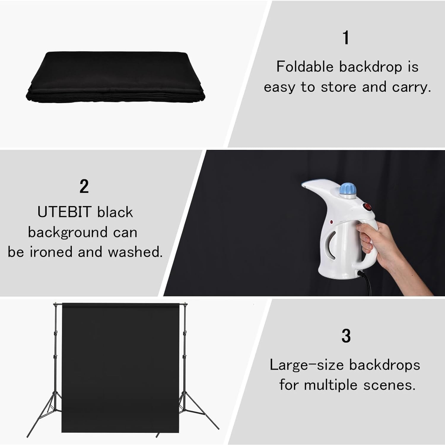 10x10FT Black Background, UTEBIT Black Backdrop for Photography, Polyester Photo