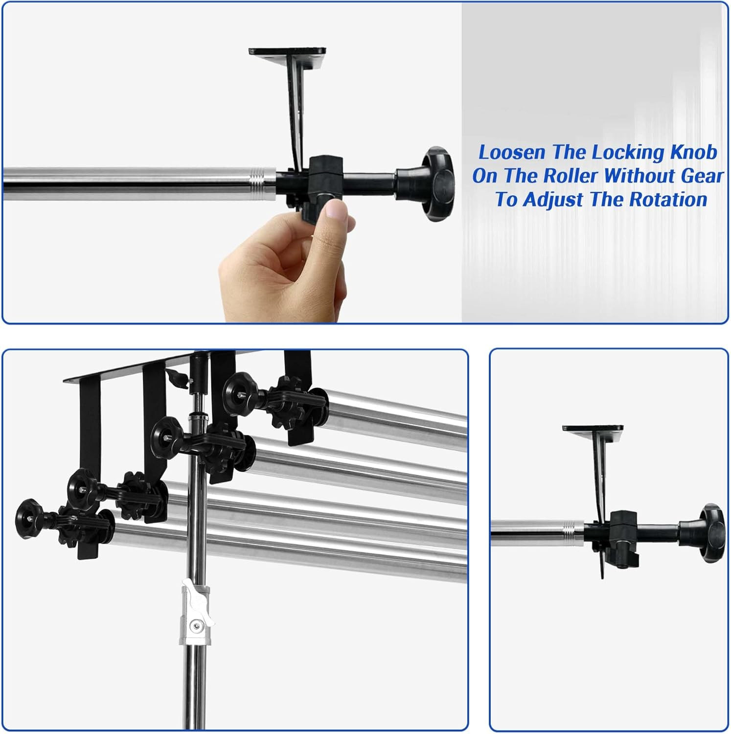 Photography Backdrop 4 Roller Support System, 118 Inch Stainless Steel Crossbars