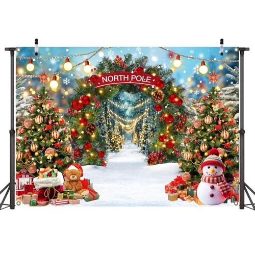 North Pole 7x5ft (82.6″Wx59″H) Snowy Forest Xmas Tree Landscape