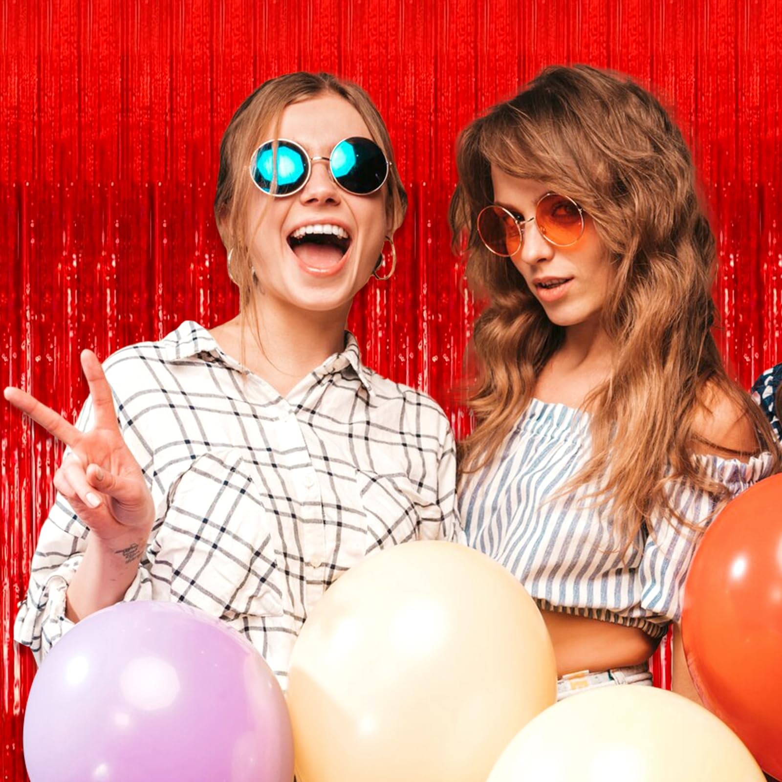 Red Metallic Tinsel Foil Fringe Curtains Party Photo Backdrop 8.2ft 3 PK