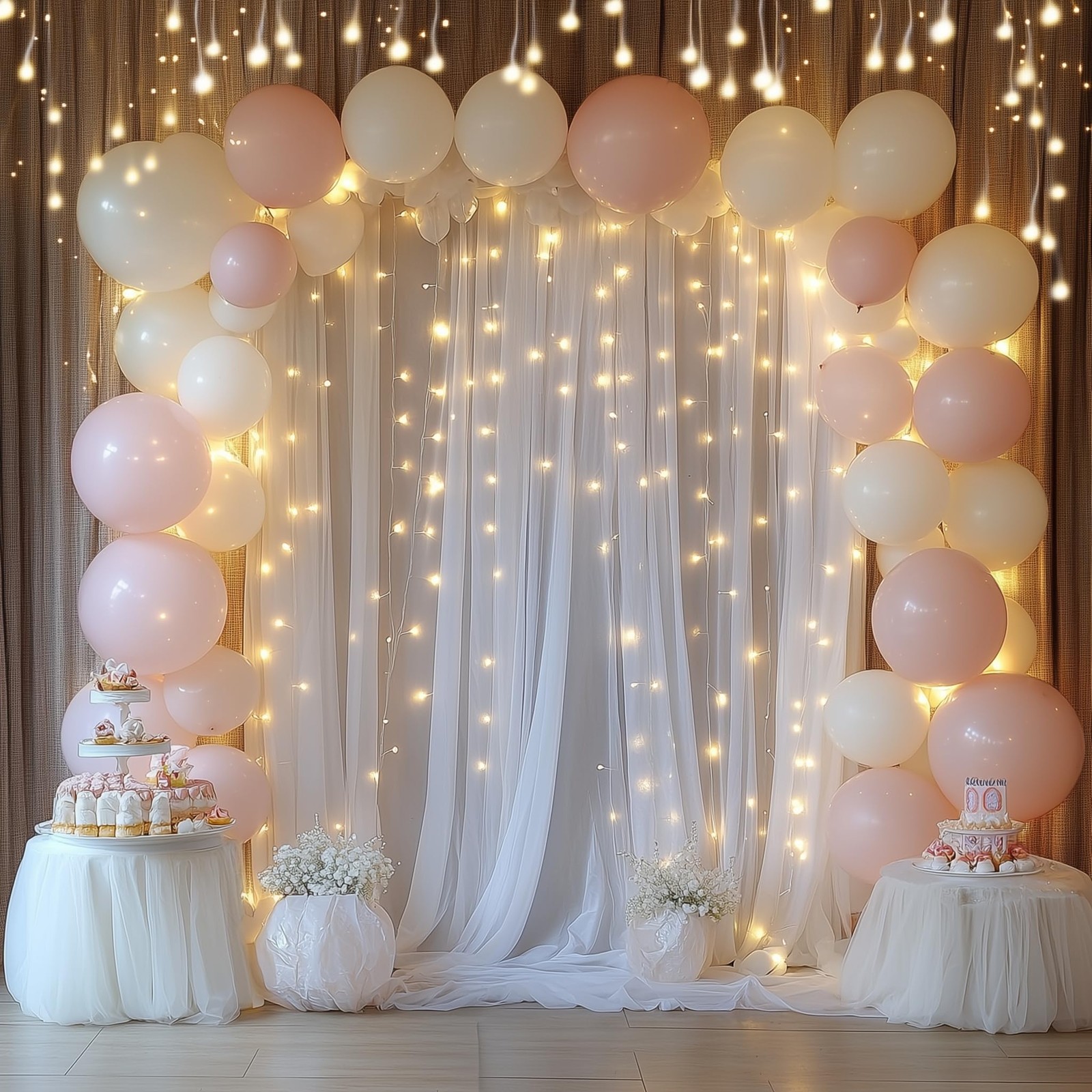 Tulle Backdrop Curtain with Lights White Sheer Wedding Decor Fits 20×10 Ft