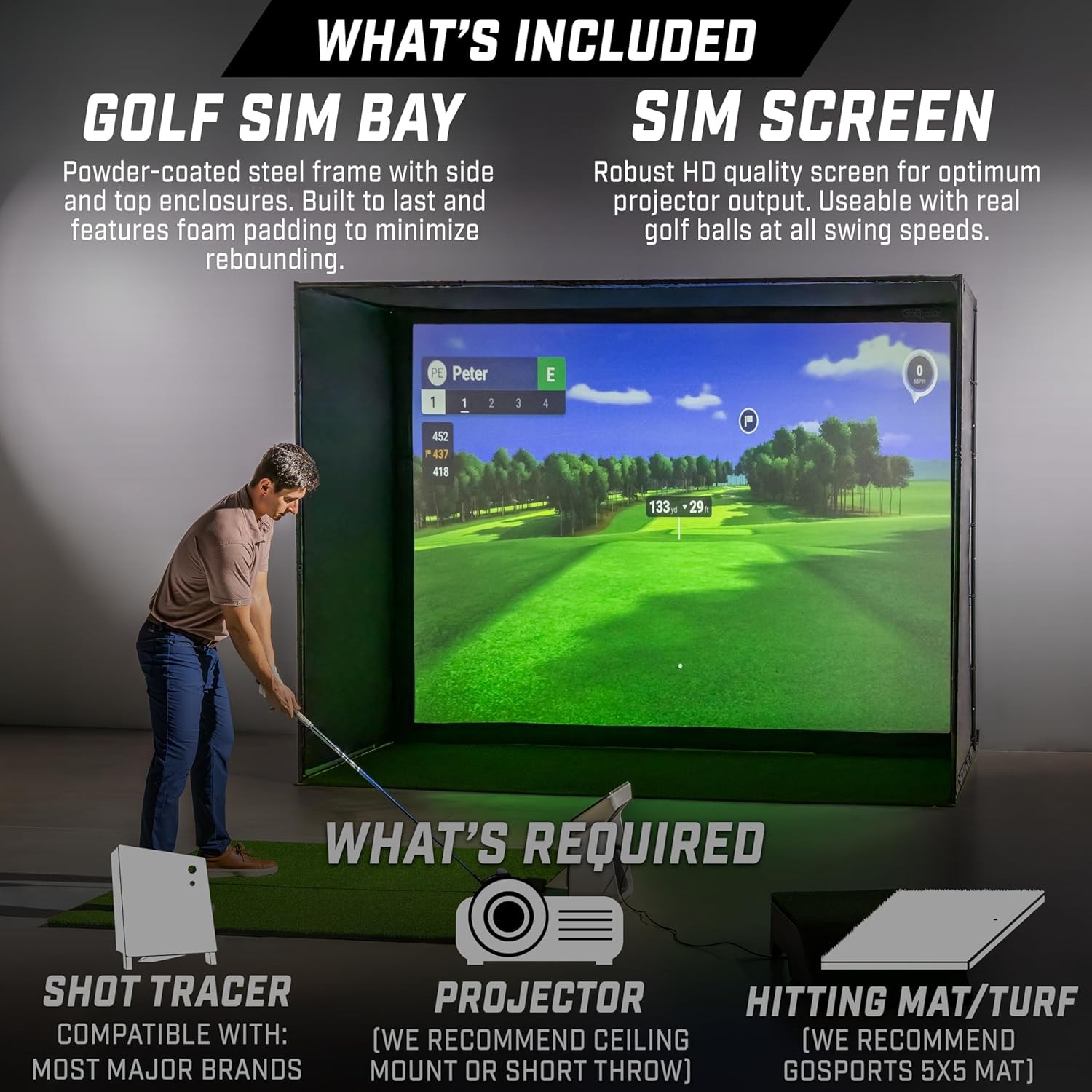 10 x 8 ft Golf Simulator Enclosure With Impact Screen Indoor Golf Training Cage