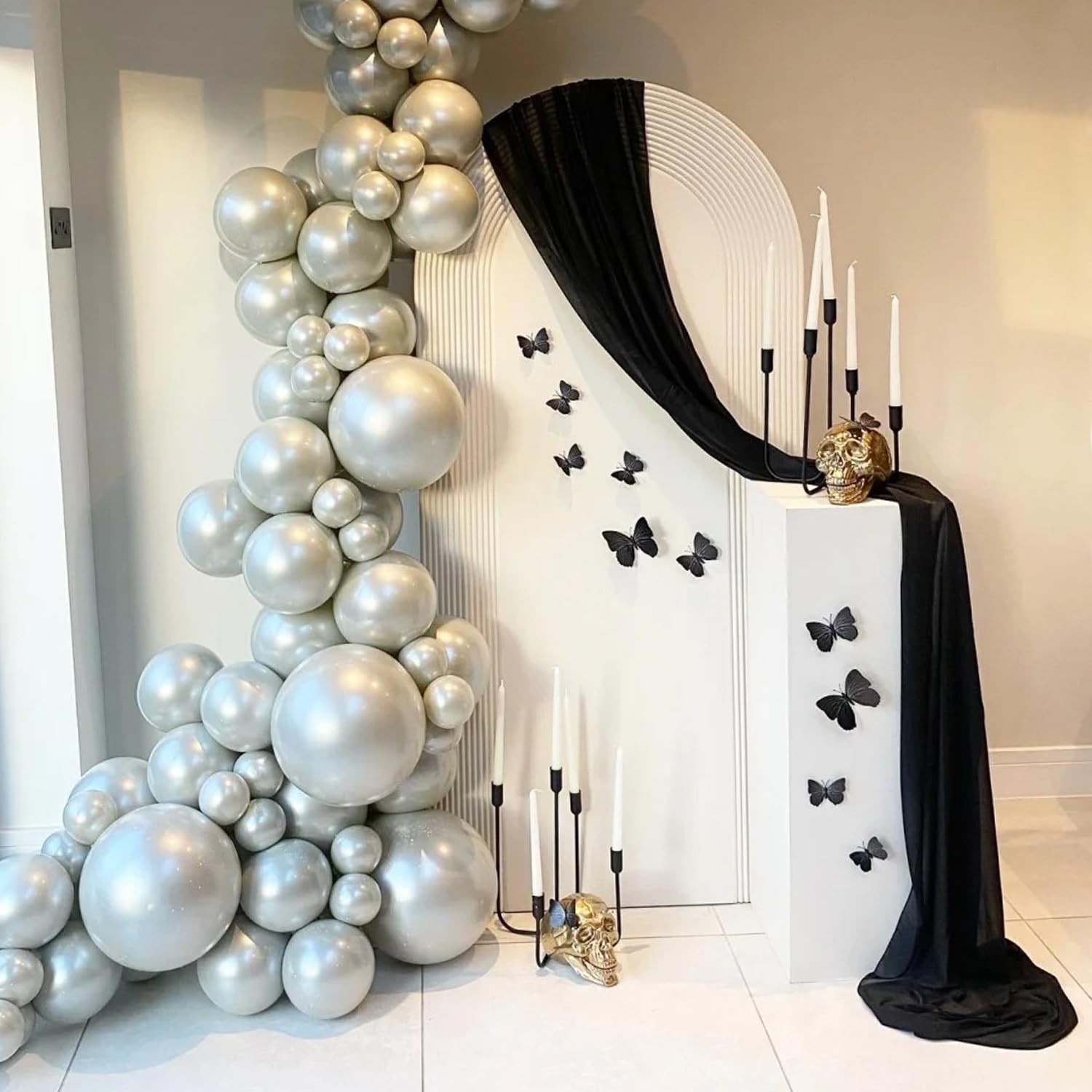 Wedding Arch Draping Fabric 28.7 x 20FT Black Sheer Backdrop for Ceremony, Bi…
