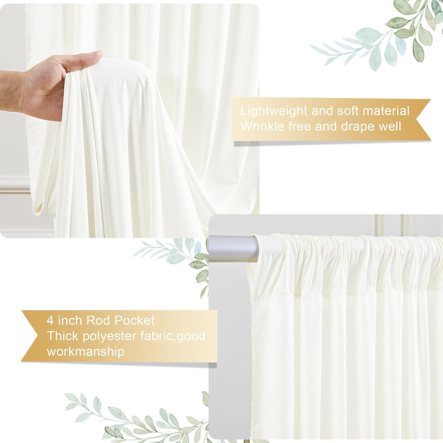 Ivory Backdrop Curtains 32x10ft for Baby Showers & Parties – 8 Panels