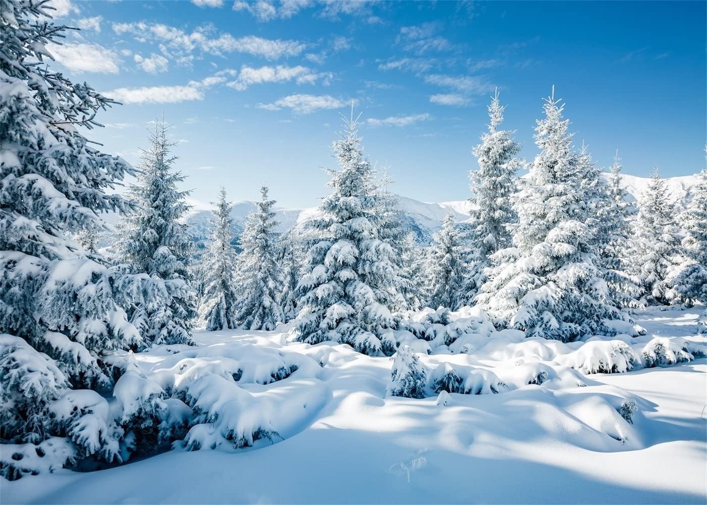 BELECO 7x5ft Fabric Winter Snow Forest Backdrop White Xmas 7x5FT Winter-002