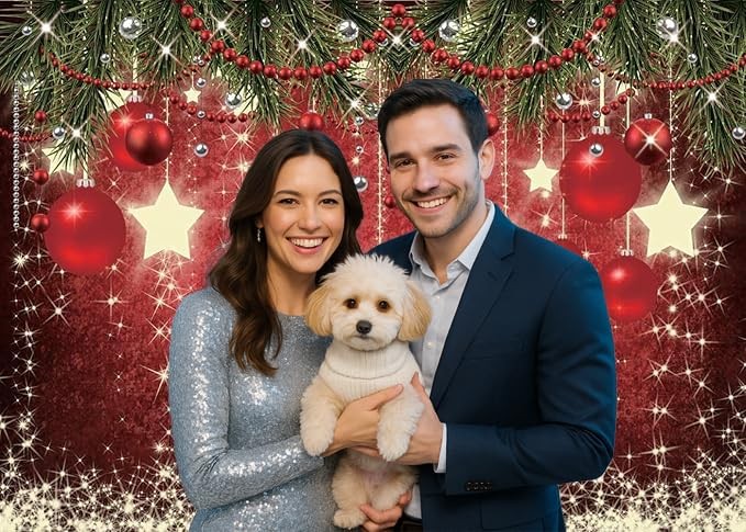 7x5ft Red Christmas Backdrop, Holiday Party Decoration, Winter New Year Photo