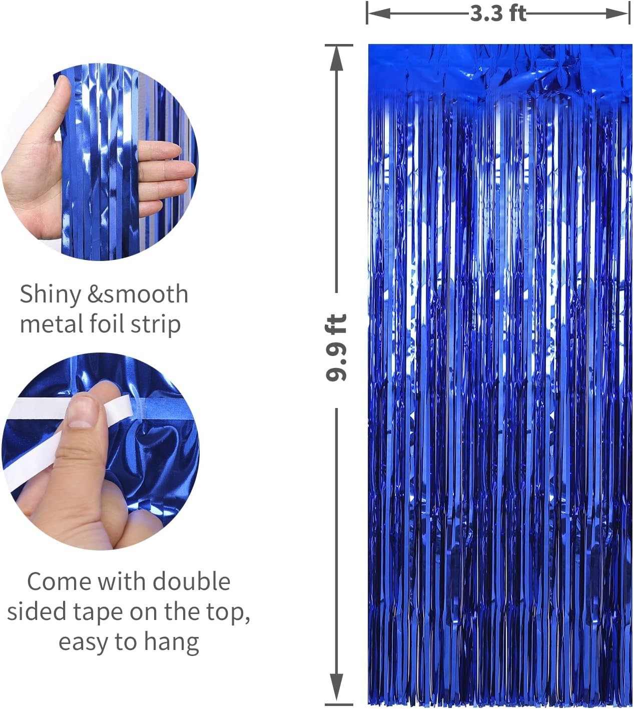 3 Pack 3.3 x 9.9 ft Dark Blue Foil Fringe Backdrop Curtain, Streamer Backdrop…