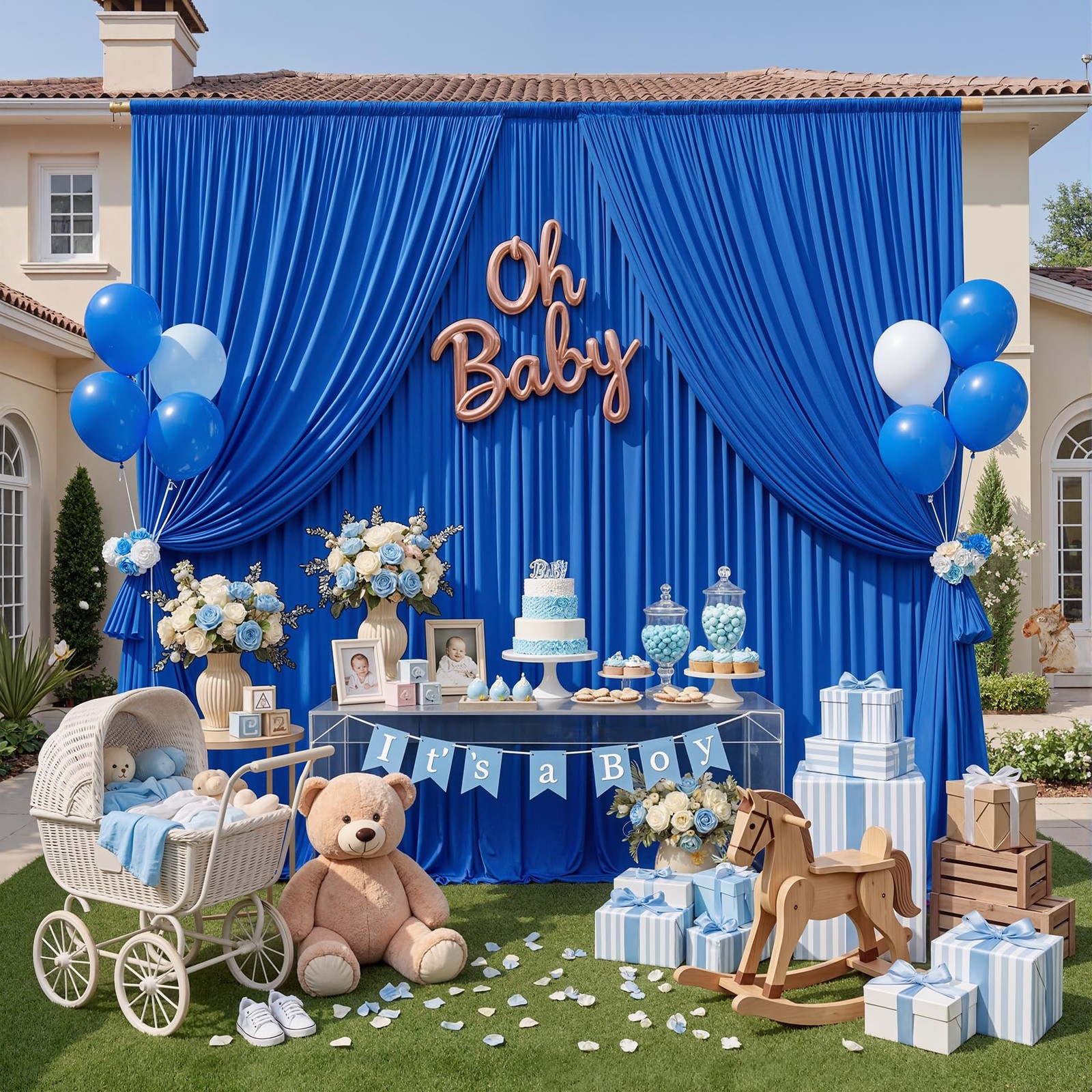 Wrinkle Free 10×8 ft Royal Blue Backdrop Curtains for Parties, Polyester Back…