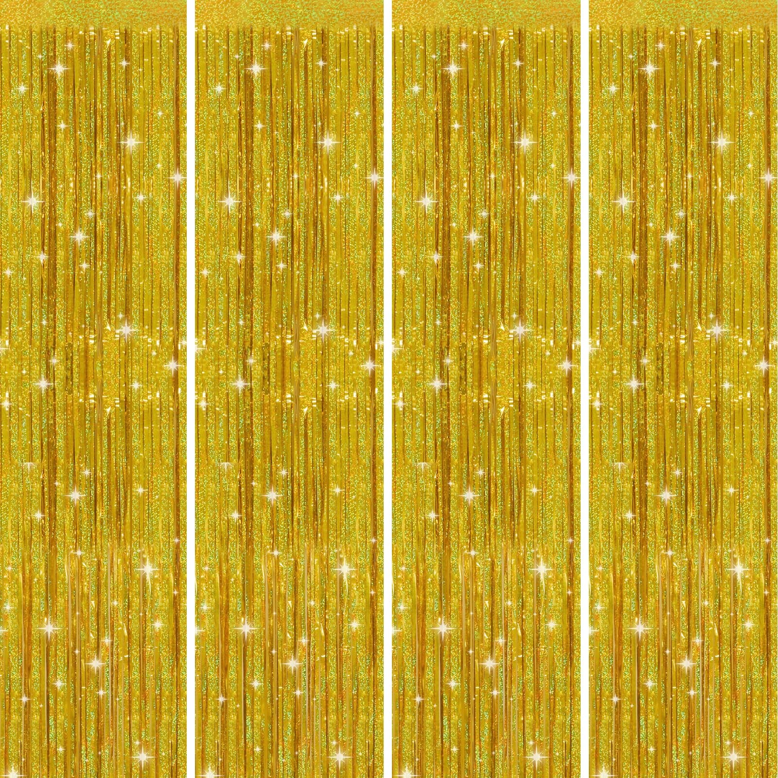 4 Pack Gold Foil Fringe Tinsel Backdrop Curtains for Birthday Bachelorette