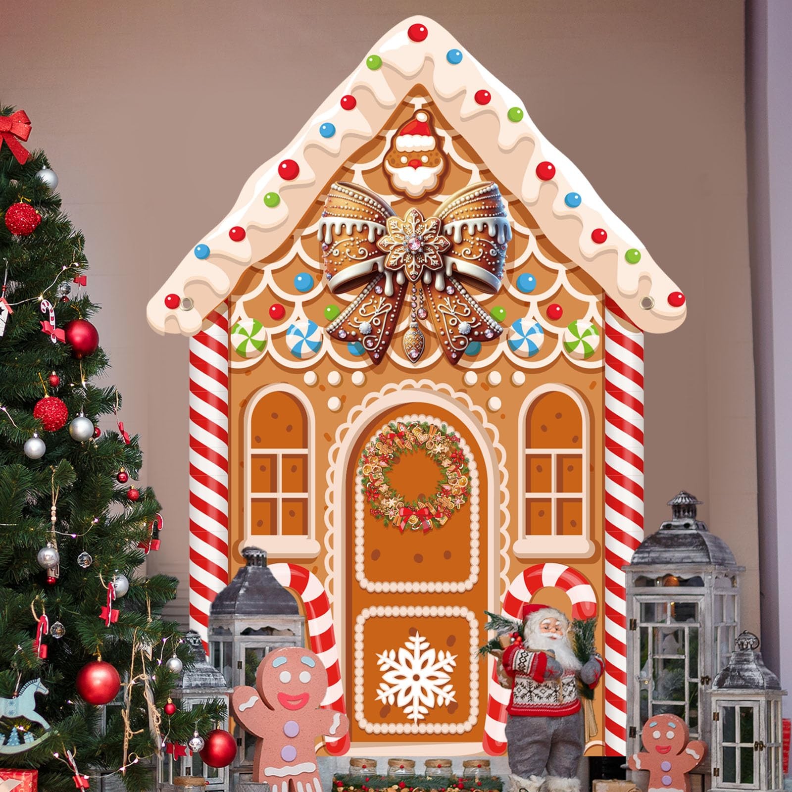 Large Christmas Gingerbread House Backdrop Fabric Candy Photo Prop 8×6 Ft