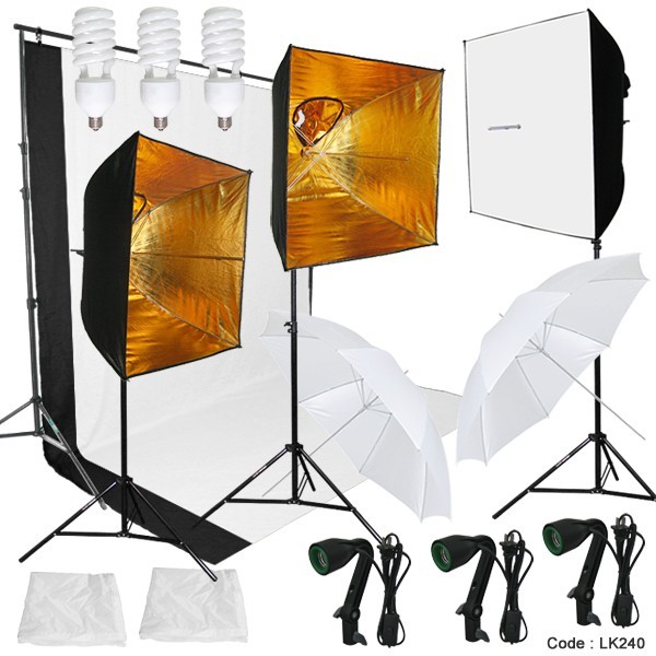 Photography Studio Softbox 3 Continuous Lighting Light Background Stand Kit