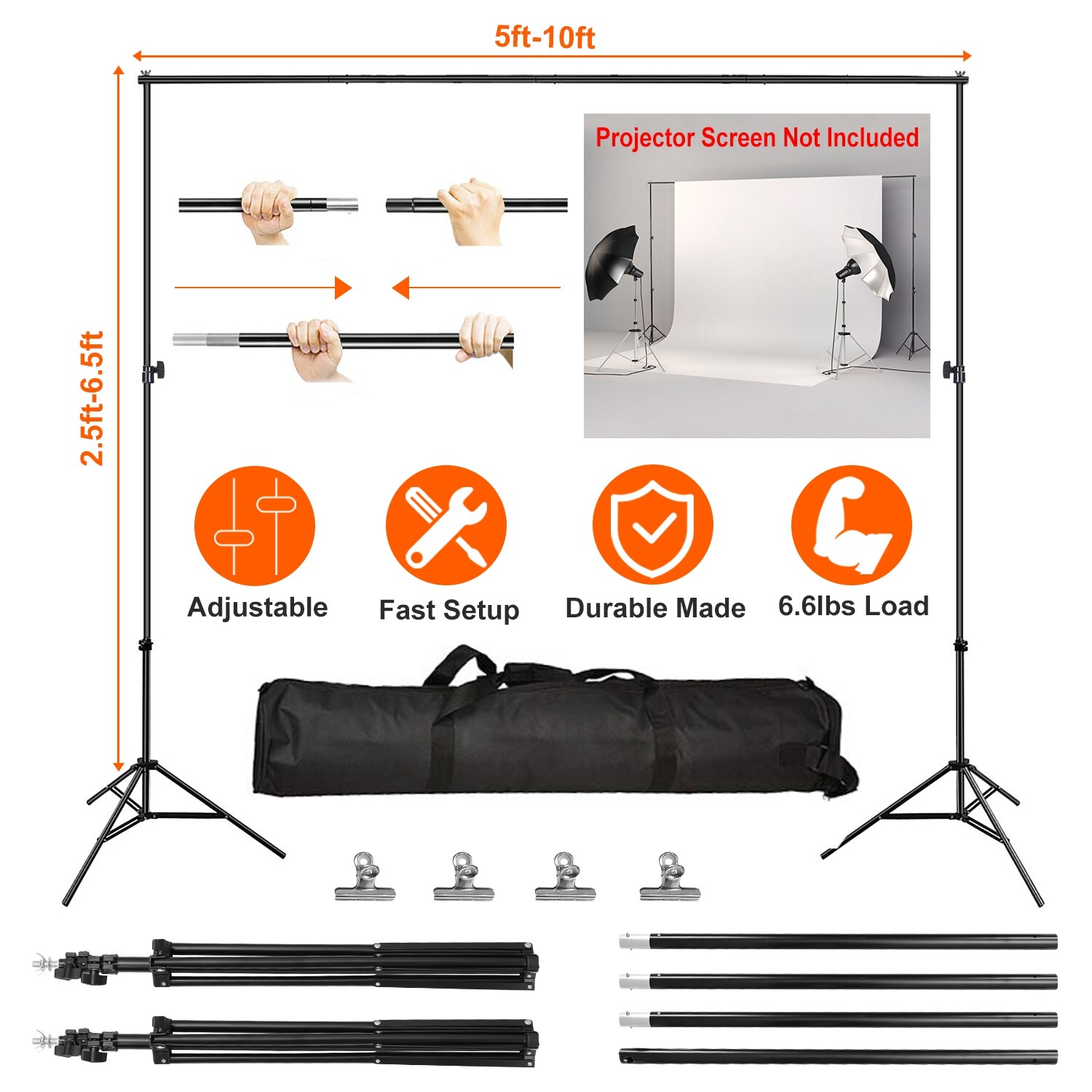 Photography 10Ft Adjustable Background Stand Support Photo Backdrop Crossbar Kit