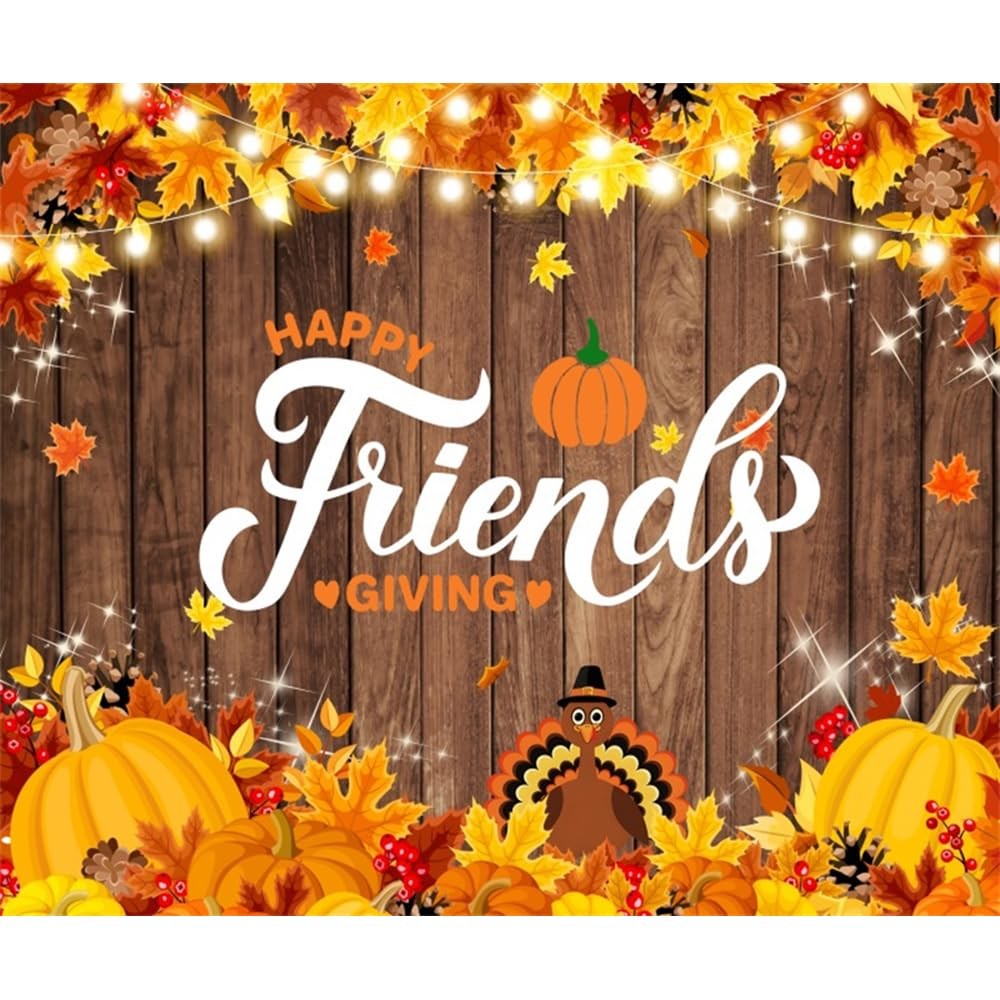 Happy Friendsgiving Backdrop 10x8ft Fabric Autumn Thanksgiving Dinner Decor