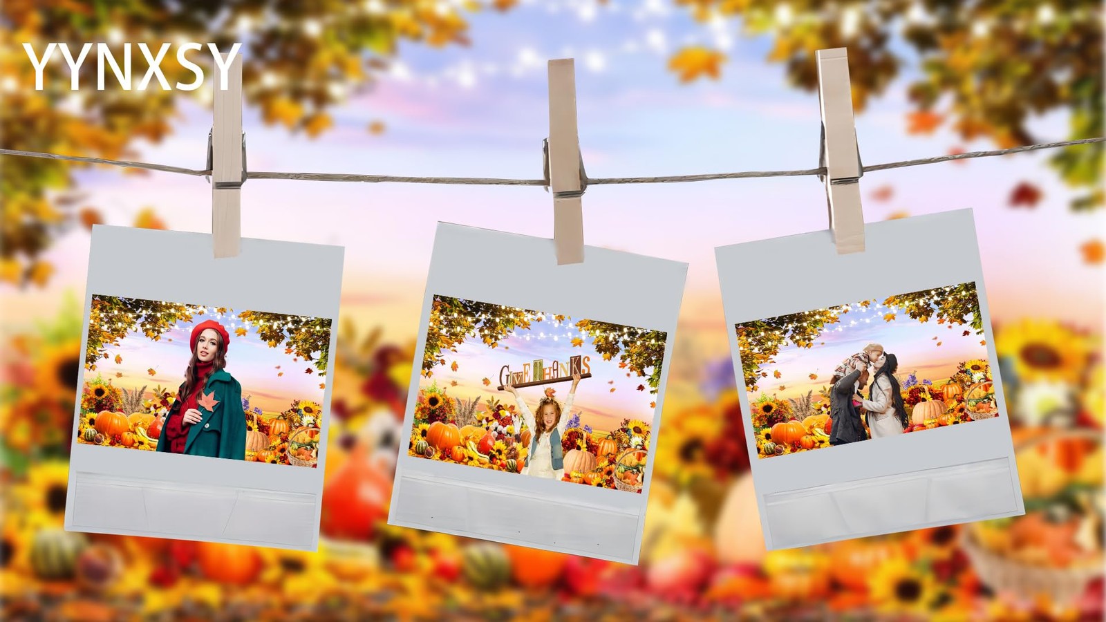 7×5 FT Fall Photo Backdrop Thanksgiving Autumn Forest Pumpkins Photography