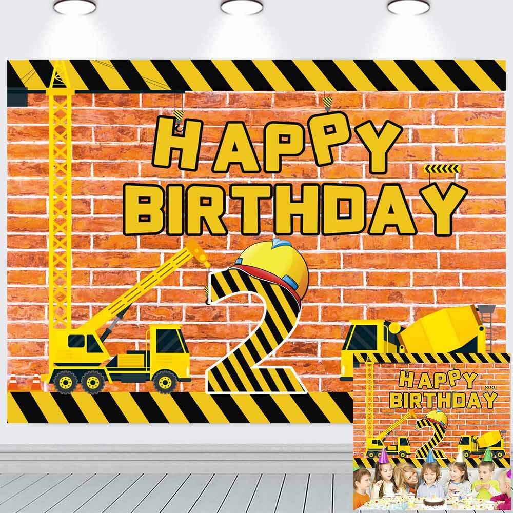 Construction Theme Happy Birthday Backdrop Banner Vinyl Party Decorations 7x5Ft
