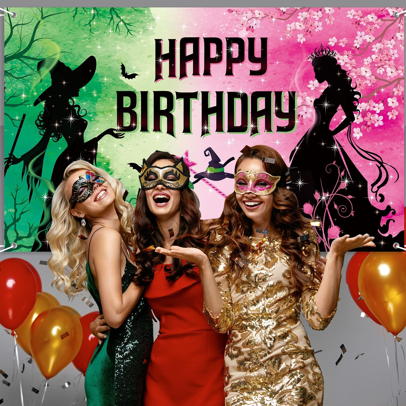 Pink and Green Birthday Backdrop 72.8 inches x 43.3 inches, pink green