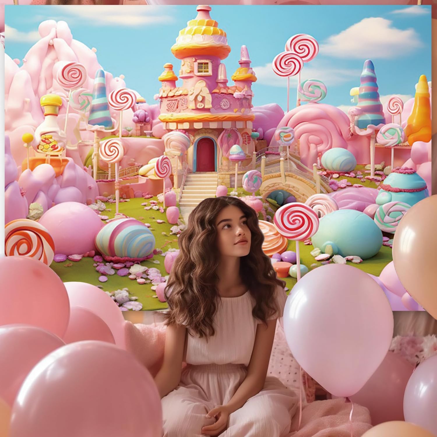 7x5ft Candyland Backdrop Fantasy Sweet Candy Castle 7x5ft, Candyland-1