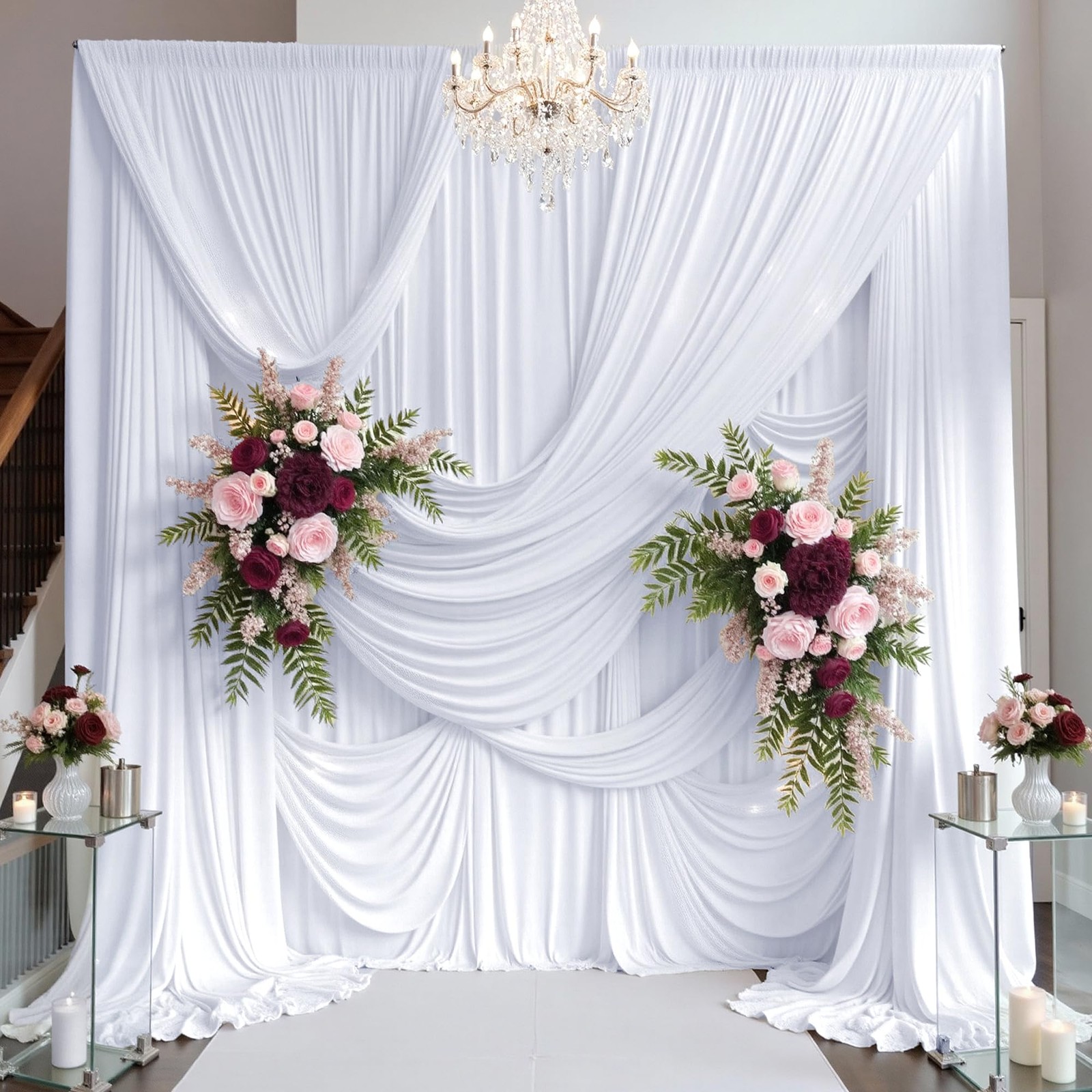 Party Village 40ft×15ft White Backdrop Curtain W5′ x H15′(8 panels),
