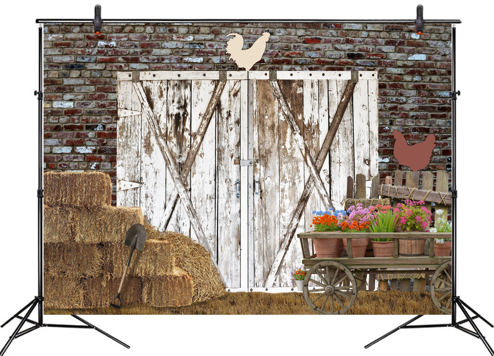 10x8ft Farmhouse Wildflower Rustic Wood Barn DoorPhoto Background Studio Props