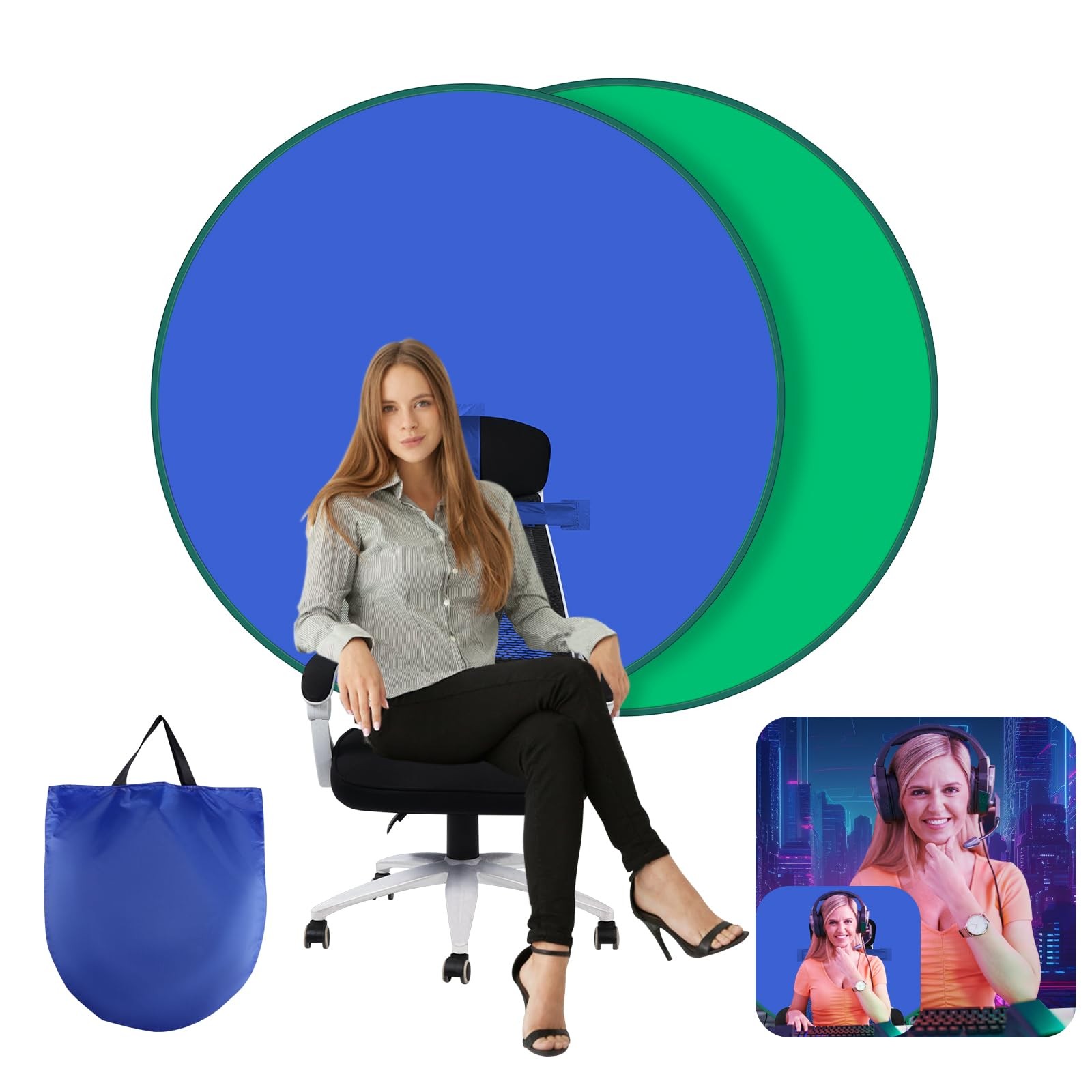 56″ Portable Green Screen Backdrop Stand Reversible Blue Screen Video Gaming
