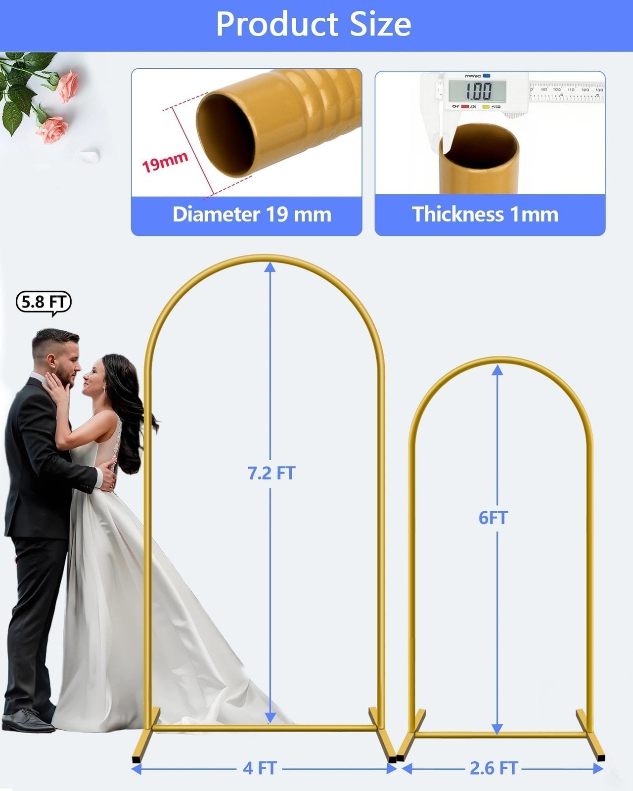 Metal Arch Backdrop Stand Set of 2 (7.2ft + 6ft), Wedding Arch Frame, Stable …