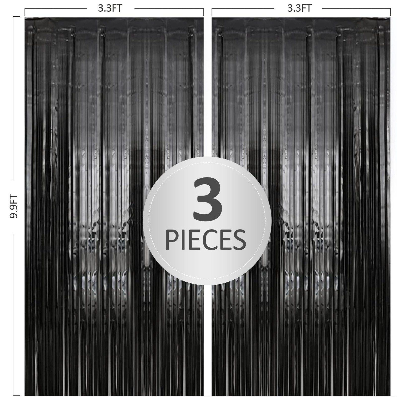 TenLaitech 3 Pack 3.3 x 9.9 ft Black Foil Fringe Backdrop 3 PCS,