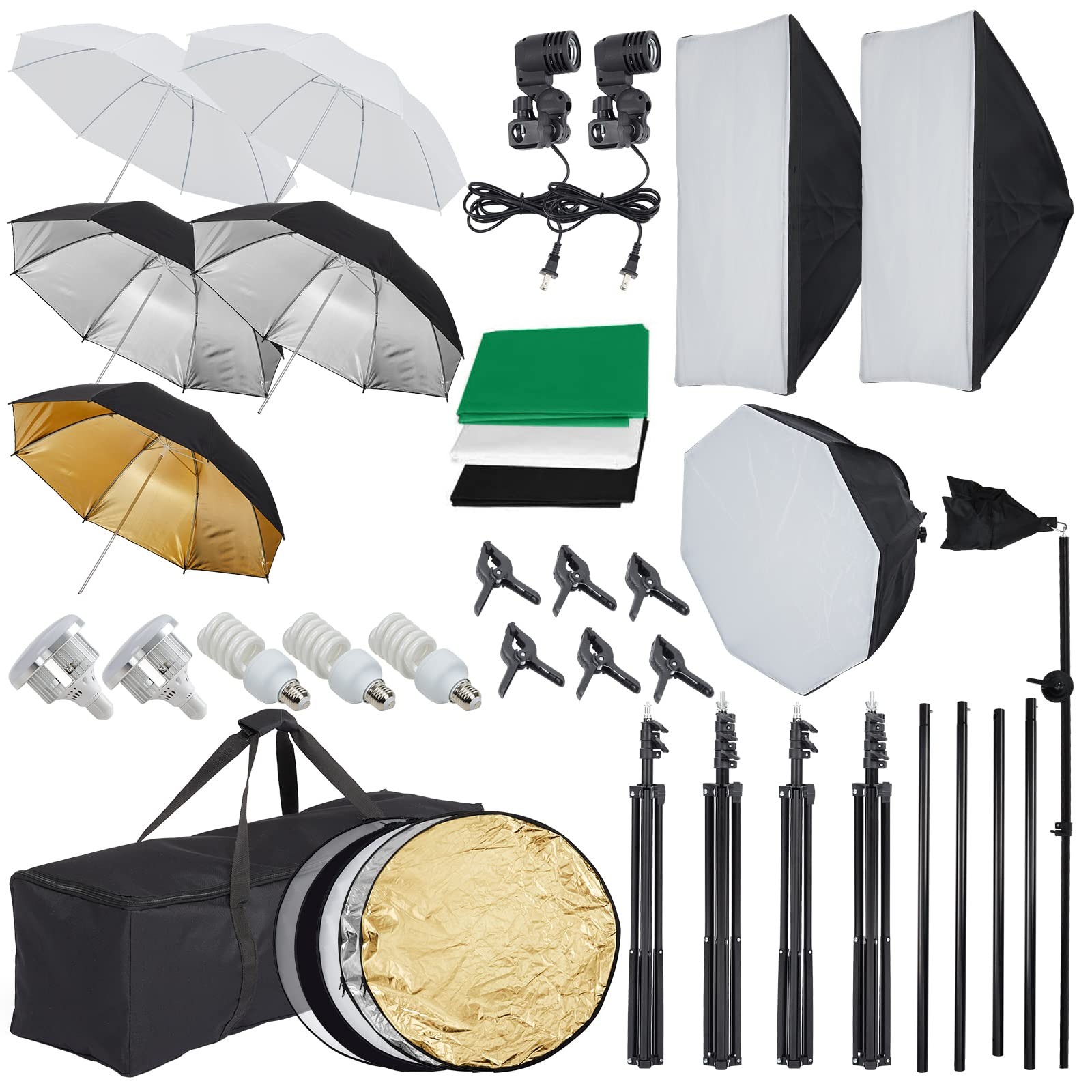 Photography Lighting Kit w/ 8.5x10ft Backdrop Stand System LED Umbrella Softbox