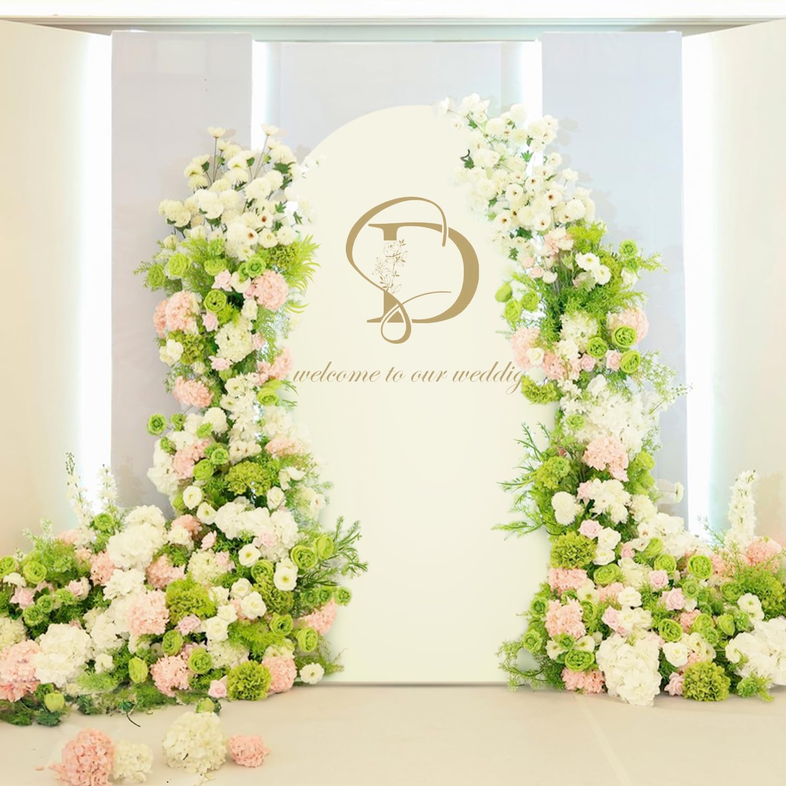 Upgraded 6.6FT Open Arch Backdrop Cover, Beige Spandex Fitted Round Top Weddi…