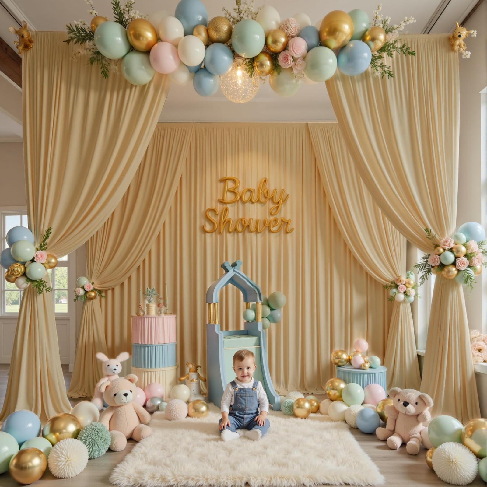 40x14ft Beige Backdrop Curtains for Wedding W5′ x H14′(8 panels),