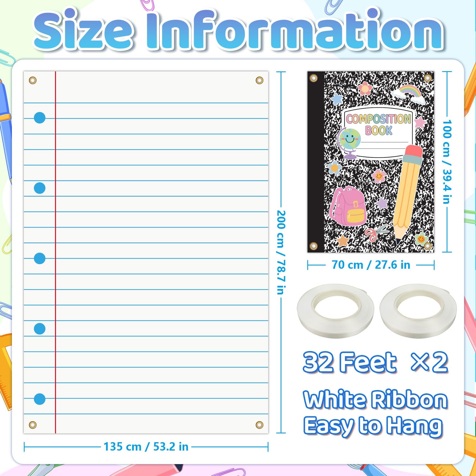 2 Pcs Large Composition Notebook Classroom Decor Composition Book and Noteboo…