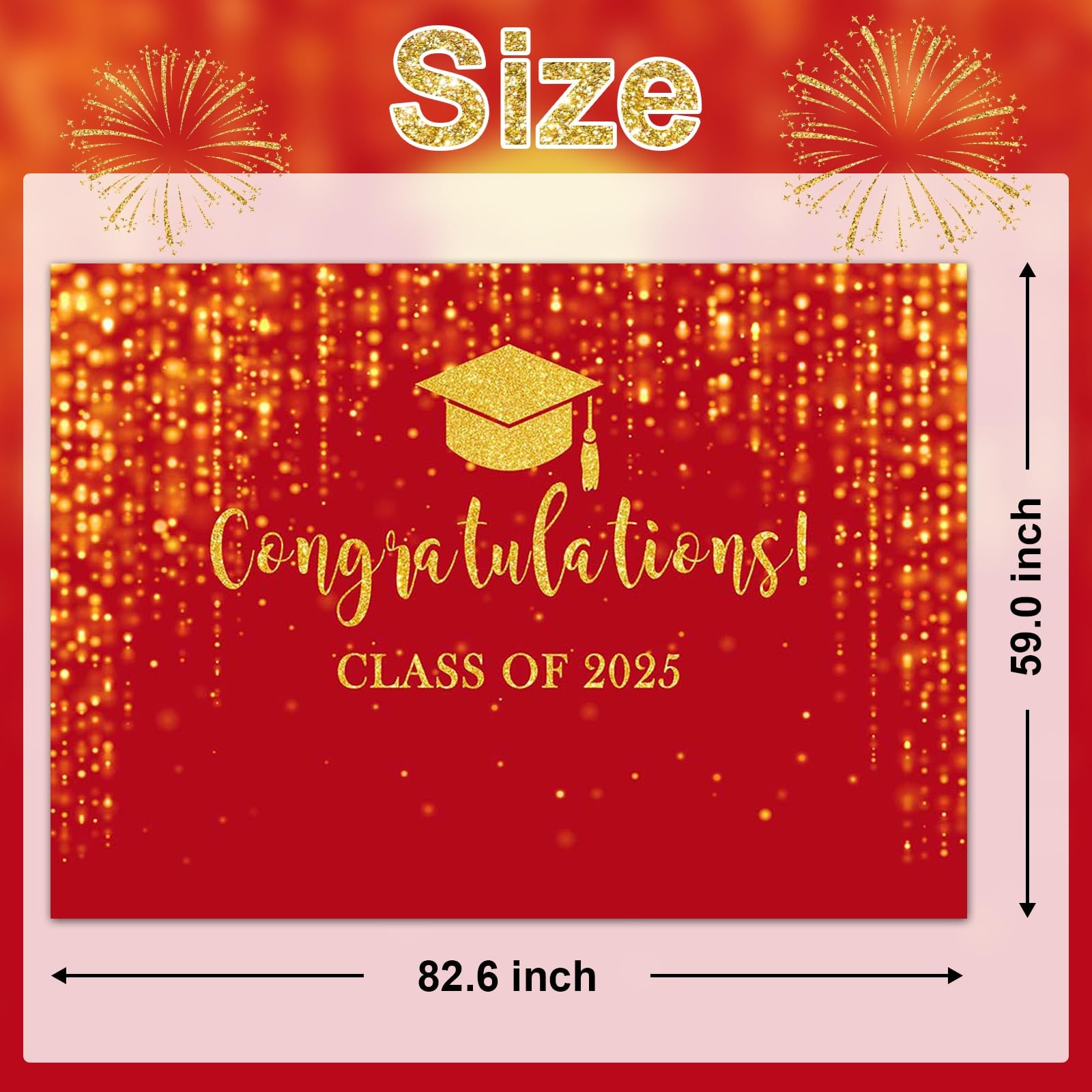 Class of 2025 Backdrop Red Gold Glitter Bokeh Graduation Party Background 202…