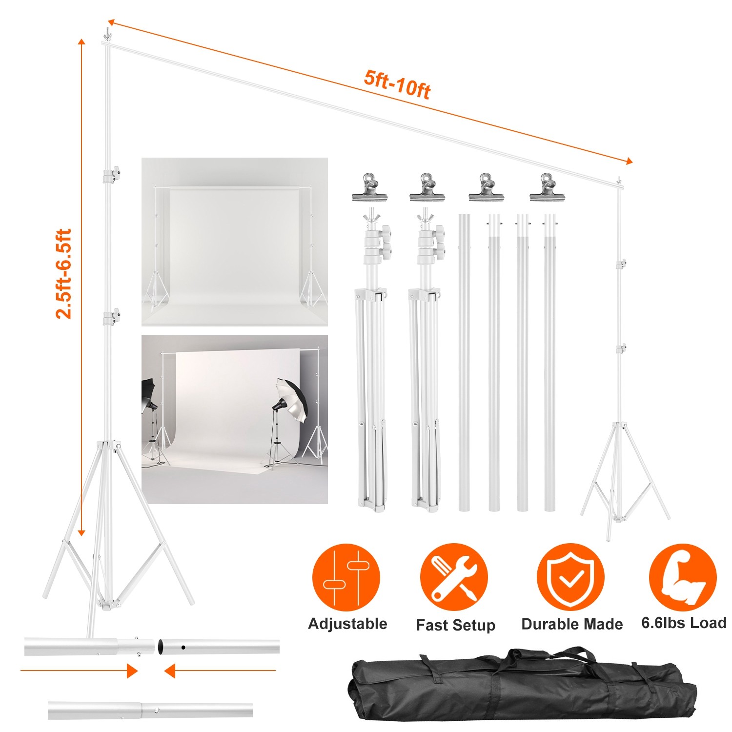 10x7ft Heavy Duty Backdrop Stand Kit Video Photography Studio Background Support