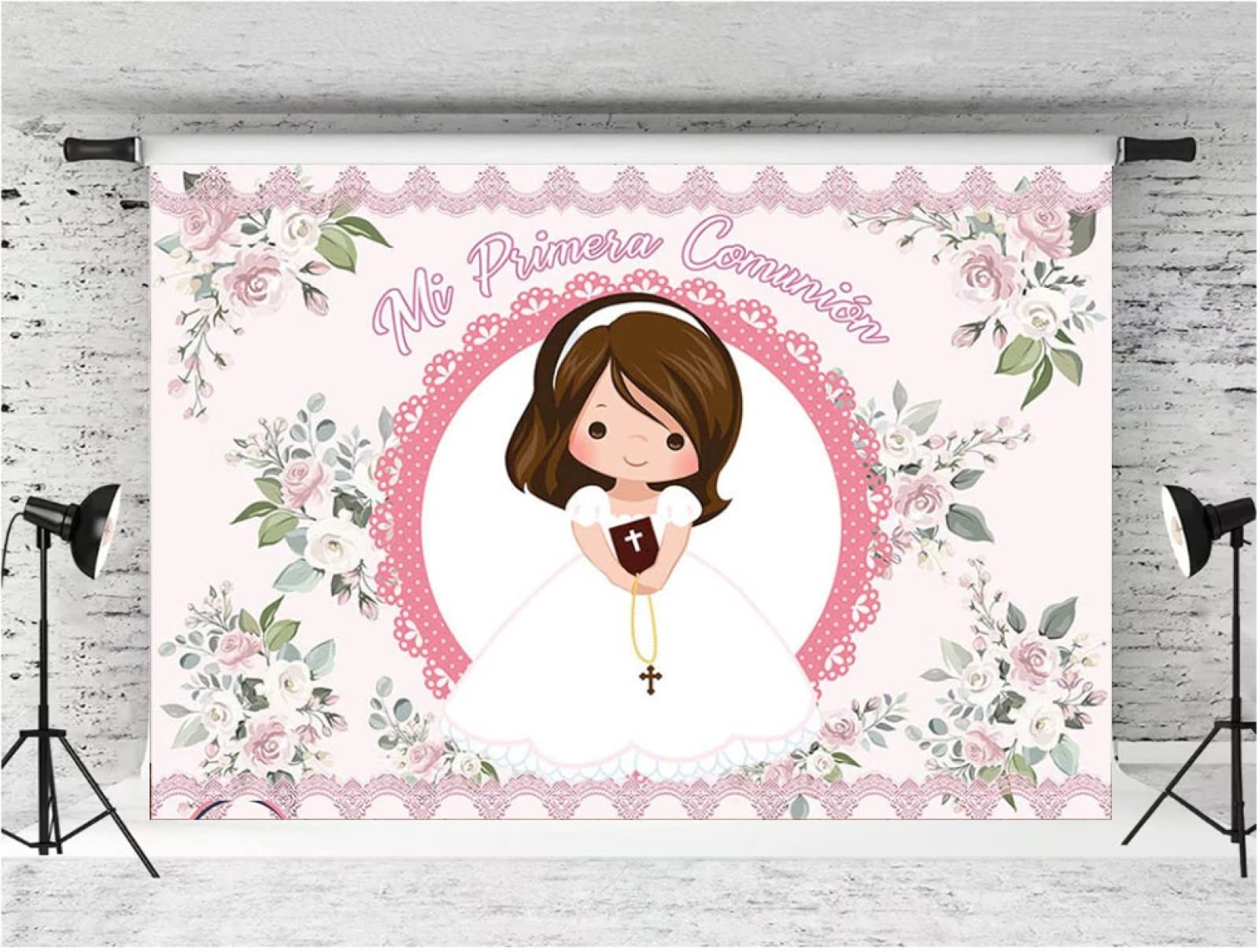 First Communion Girl Baptism Photography Backdrop God Bless Vinyl 6×4 Ft
