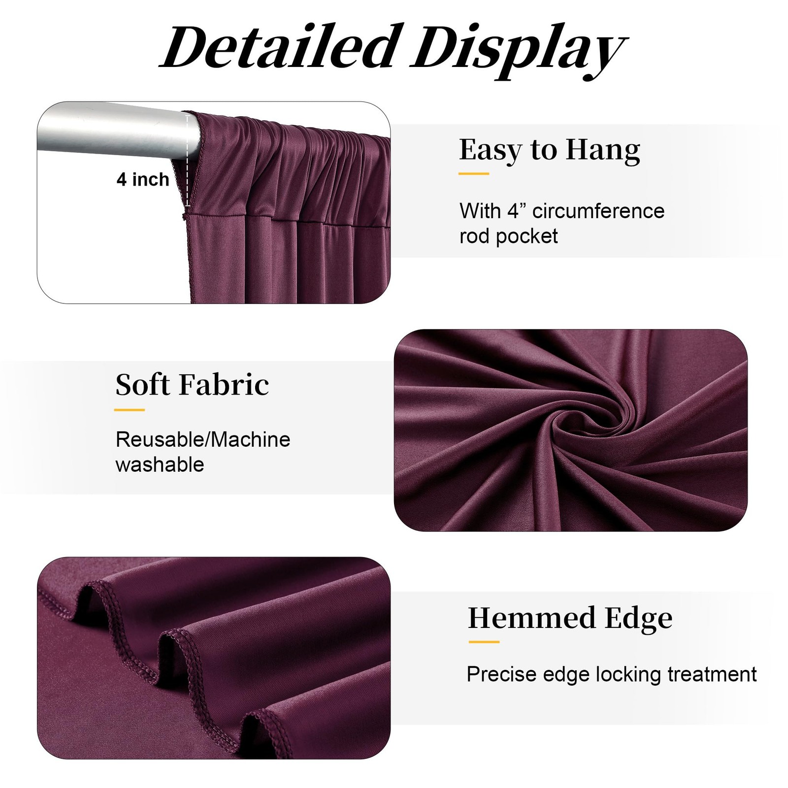 50ft x 14ft Burgundy Backdrop Curtains, 5′(W) x 14′(H), 10 panels,