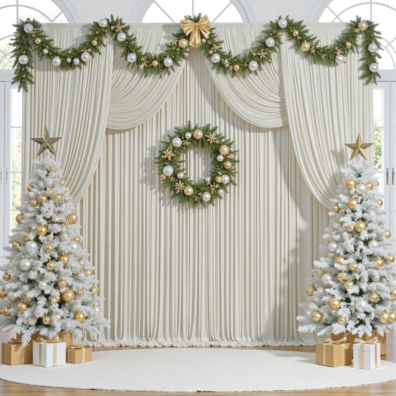 10 ft x 10 ft Free Beige Backdrop Curtain for Parties, 2 Panels 10ft Polyeste…