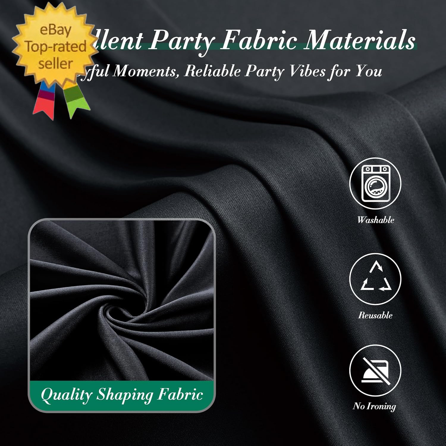 40 Ft X 10 Ft Wrinkle Free Black Backdrop Curtain for Parties, 8 Panels 10Ft Pol