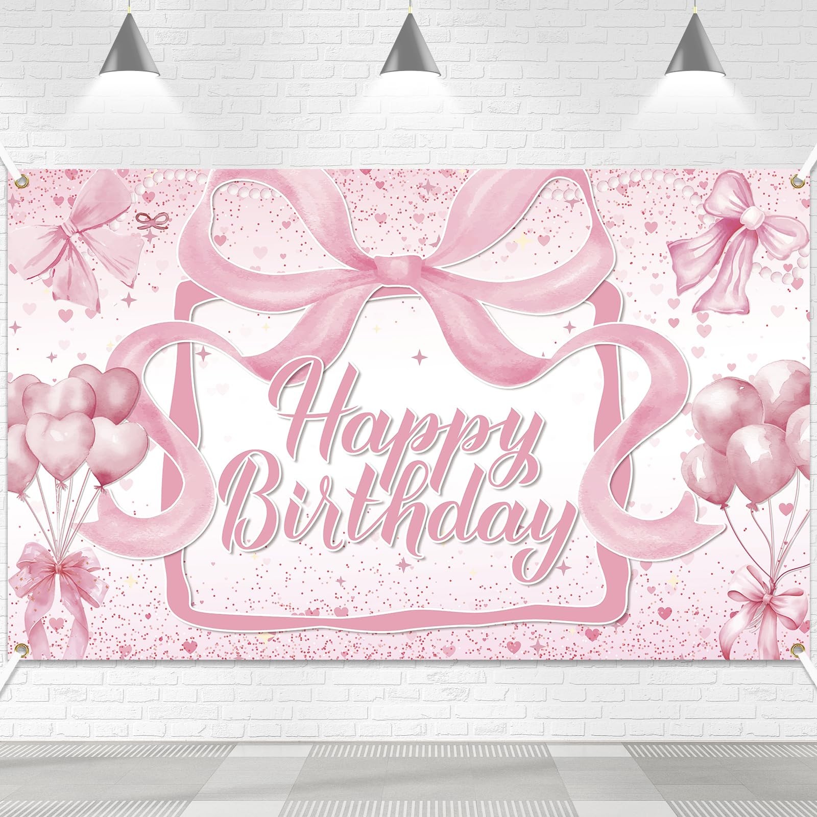 Pink Bow Coquette Happy Birthday Party Decoration Backdrop 6×3.6 Ft Banner