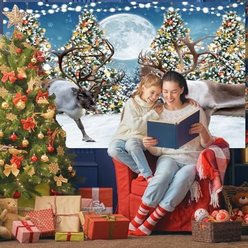 10x8ft Snowflake Backdrop for Winter – Snowflakes & Reindeer Forest