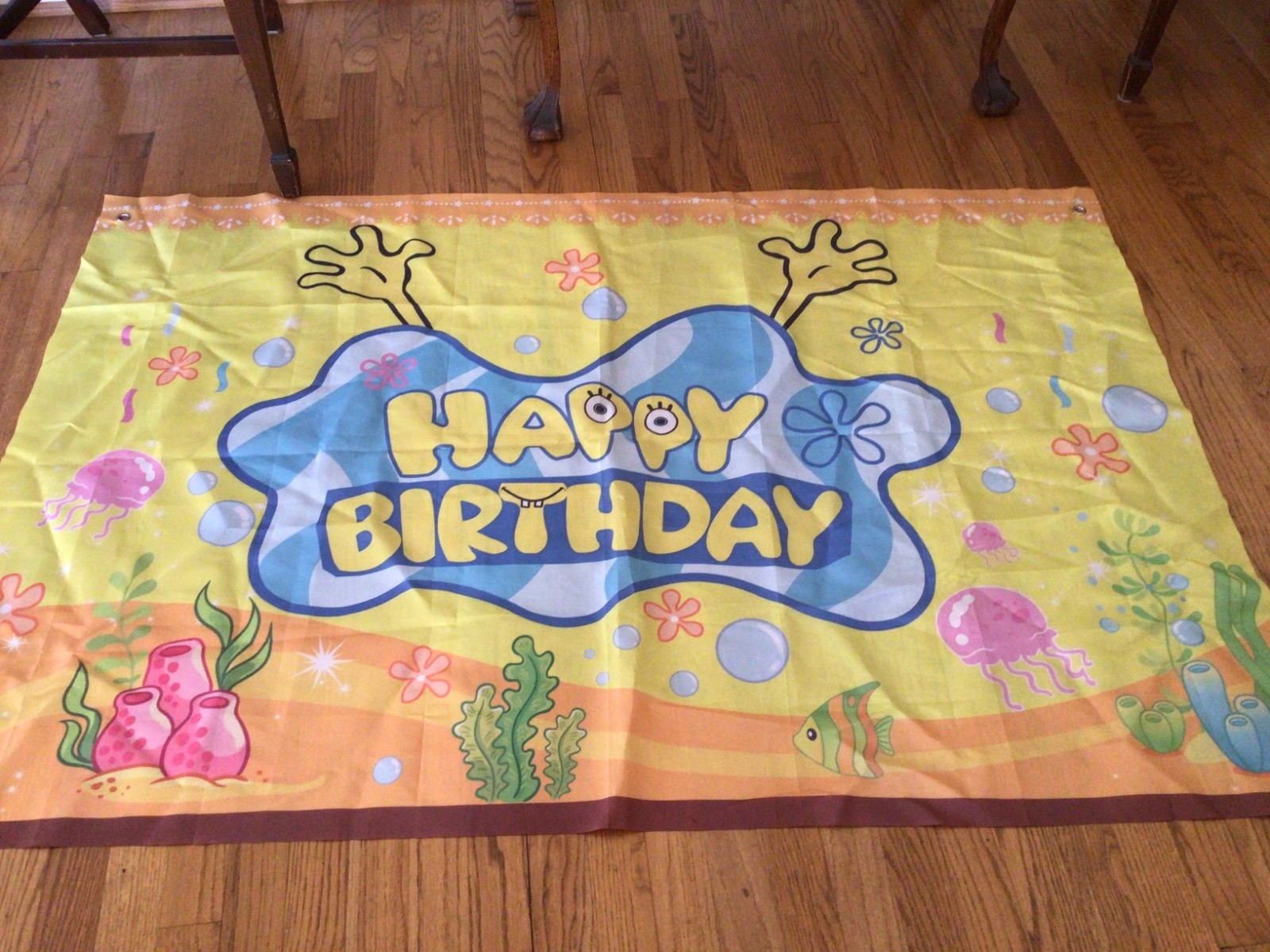 Cartoon Sponge Birthday Decorations Banner for Yellow,39×59 undersea theme K